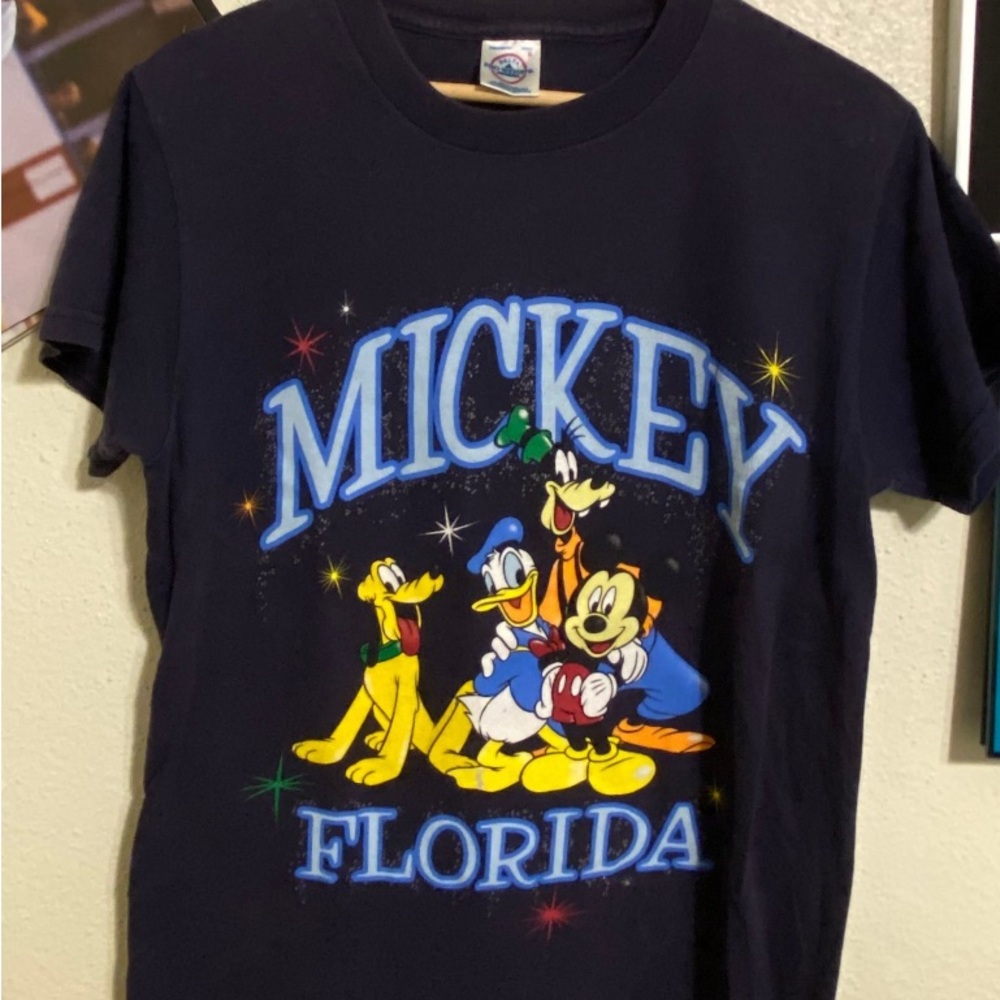 Vintage Y2K Disney Mickey Mouse Pluto Florida Blue Short Sleeve T-Shirt Sz Small